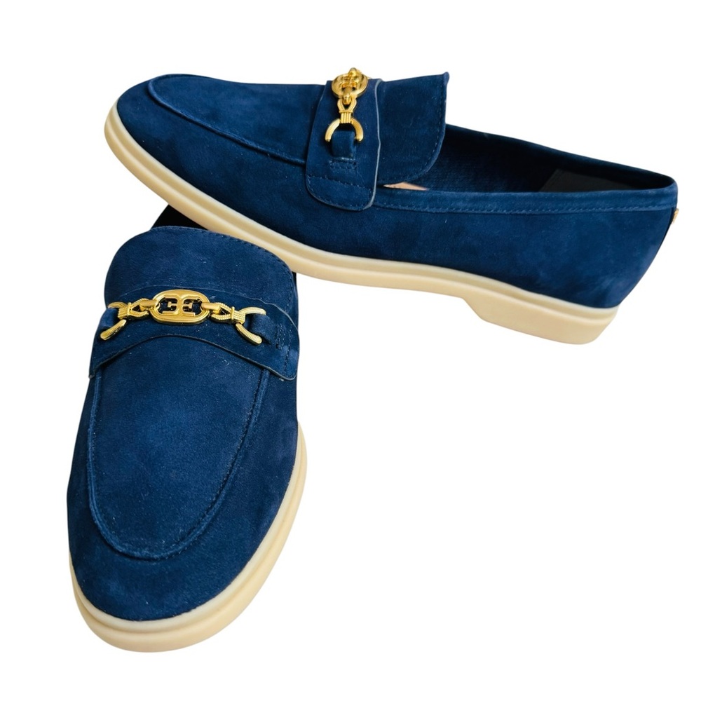 NWOB Sam Edelman Women’s 6.5 Navy Blue Suede Horsebit Loafers Slip On Flats